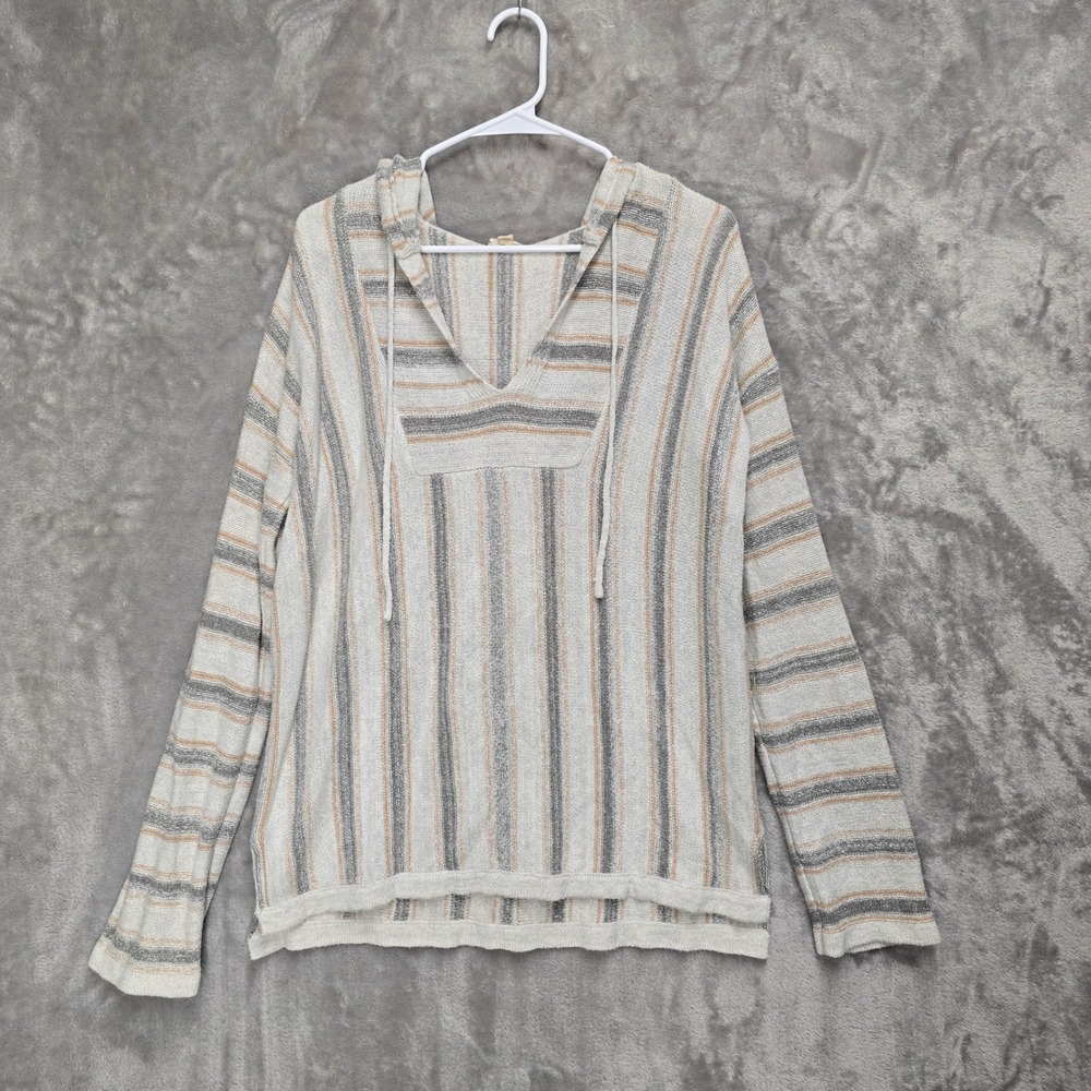 Item & Thread Pullover Hoodie‎ Sweater Striped Gray Beige Womens Size Large